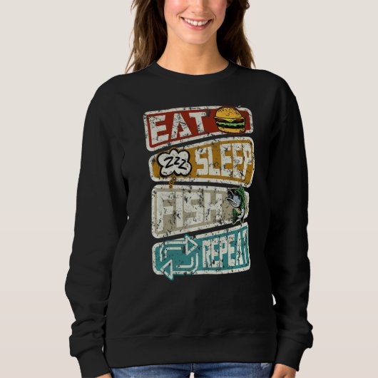 Sweatshirt Pêcheur Funny Pêche Mange Sommeil Poisson Répéter (Devant)