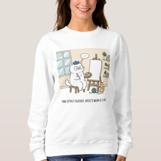 Sweatshirt Peintre Chat Blanc Drôle Inspiré Studio Artwork (Devant)