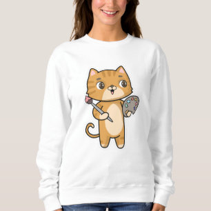 Sweatshirt Peinture de chat avec couleur et pinceau