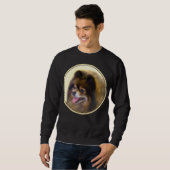 Sweatshirt Peinture Poméranienne Noir et Tan Art Chien origin (Devant entier)