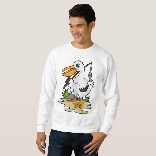 Sweatshirt Pélican comme pêcheur avec la baguette de pêche et (Devant entier)