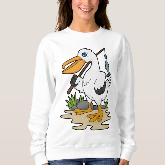 Sweatshirt Pélican comme pêcheur avec la baguette de pêche et (Devant)