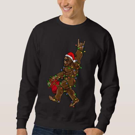 Sweatshirt Père Noël Bigfoot lumières de Noël Rock drôle Sasq (Devant)