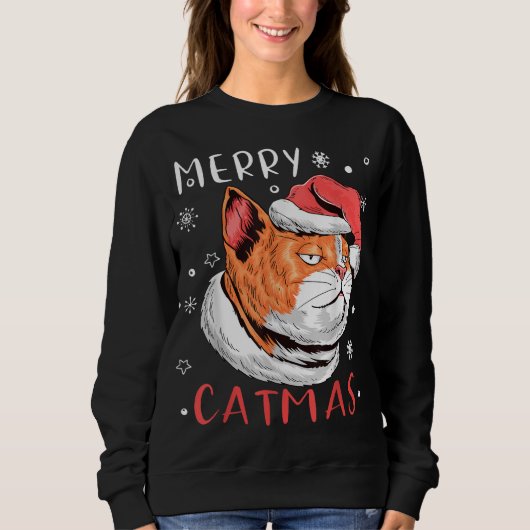 Sweatshirt Père Noël Casquette Chat Joyeux Noël Catmas Joyeux (Devant)