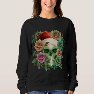 SWEATSHIRT PÈRE NOËL DRÔLE CRÂNE VERT ET FLORAL NOËL