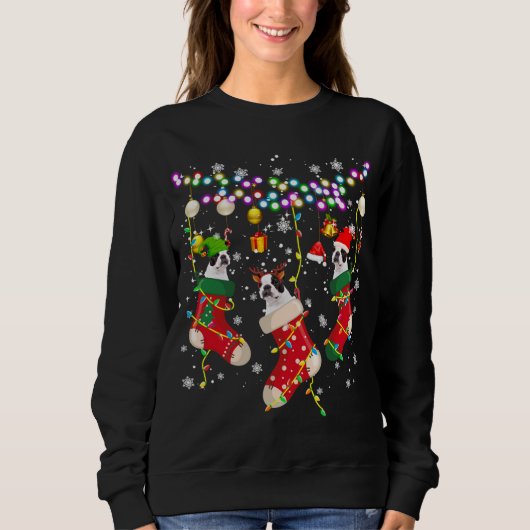 Sweatshirt Père Noël ELF Reindeer Boston Terrier En Noël Soc (Devant)