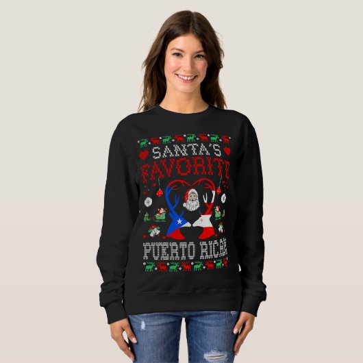Sweatshirt Père Noël Favori Puerto Rican Noël Cadeau Vilain V (Devant entier)