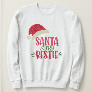Sweatshirt Père Noël Is My Bestie Red - Parties scintillant v