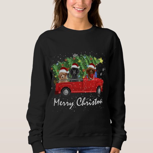 Sweatshirt Père Noël Poodle Riding Camion Rouge Joyeux Noël (Devant)