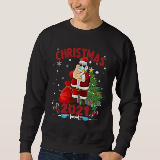 Sweatshirt Père Noël vaccinée portant un masque Noël (Devant)