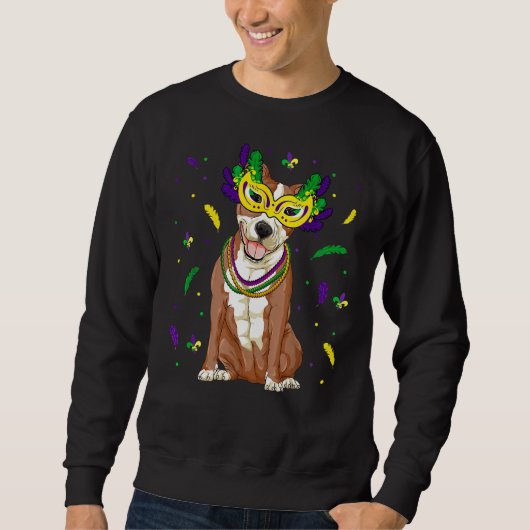 Sweatshirt Perles Masque Pitbull Mardi Gras Pit Bull Chien Ma (Devant)