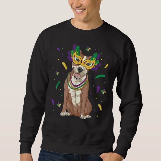Sweatshirt Perles Masque Pitbull Mardi Gras Pit Bull Chien Ma (Devant)
