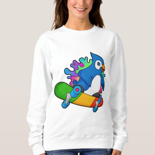 Sweatshirt Perroquet en tant que skate avec skateboard (Devant)