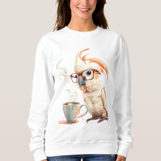 Sweatshirt Perroquet mignon buvant du café (Devant)