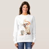 Sweatshirt Perroquet mignon buvant du café (Devant entier)