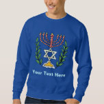 Sweatshirt Persian Magen David Menorah<br><div class="desc">Cette image a été adaptée à partir d'un carrelage juif perse antique et présente une menorah avec un Magen David (Étoile de David) encadré de branches d'olivier. Les imperfections de l'image originale peinte à la main ont été conservées.</div>