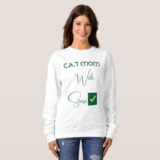 Sweatshirt Personalized Pet Lover Green Script Funny Cat Mom (Devant entier)