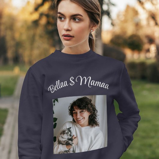 Sweatshirt Personalized Pet Lover Photo Script Name Cat Mom