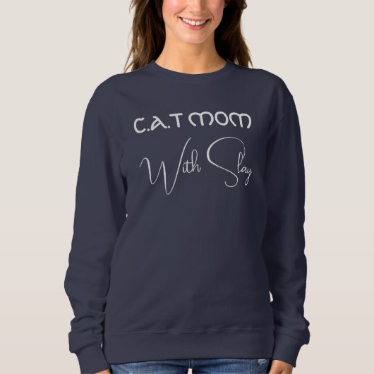 Sweatshirt Personalized Pet Lover Script Cat Mom Navy Blue (Devant)