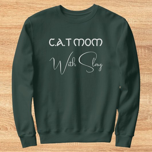Sweatshirt Personalized Pet Lover White Script Cat Mom Green