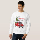 Sweatshirt Personalized Red Pickup Truck Christmas Family (Devant entier)
