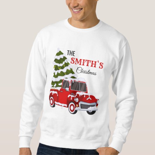 Sweatshirt Personalized Red Pickup Truck Christmas Family (Devant)
