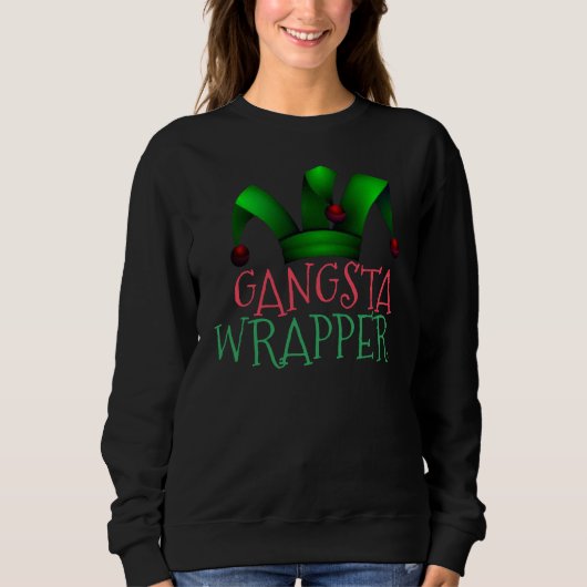 Sweatshirt Personnalisé Elf Père Noël Helper Gangsta Wrapper  (Devant)