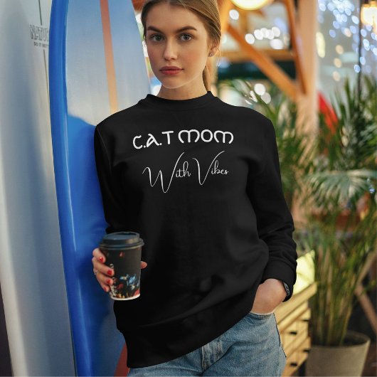 Sweatshirt Pet Lover White Script Cat Mom Personalized Black