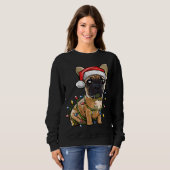 Sweatshirt Petit Chien à taureaux français Père Noël feux de  (Devant entier)