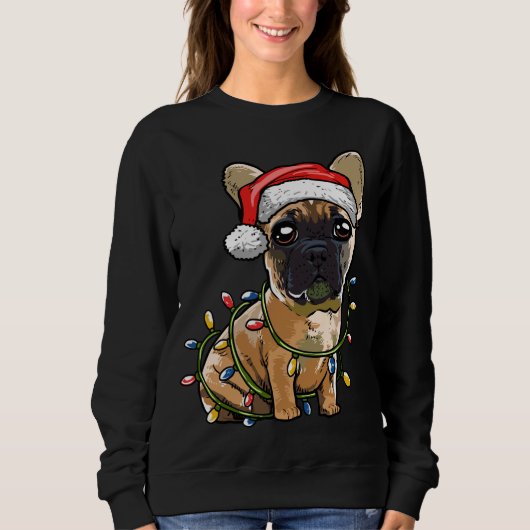 Sweatshirt Petit Chien à taureaux français Père Noël feux de  (Devant)