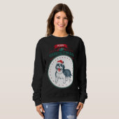 Sweatshirt Petit Pitbull À La Main Avec Santa Hat Joyeux Chri (Devant entier)