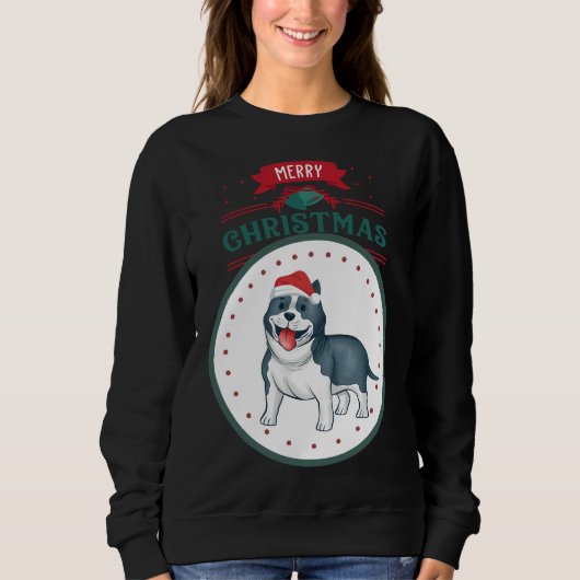Sweatshirt Petit Pitbull À La Main Avec Santa Hat Joyeux Chri (Devant)
