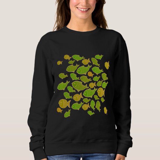 Sweatshirt Petit Poisson Motif Vert Et Rose (Devant)