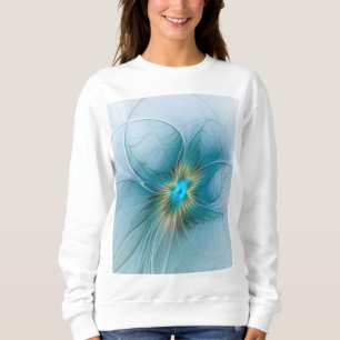 Sweatshirt Petite Beauté Moderne Bleu Or Fractal Art Flower