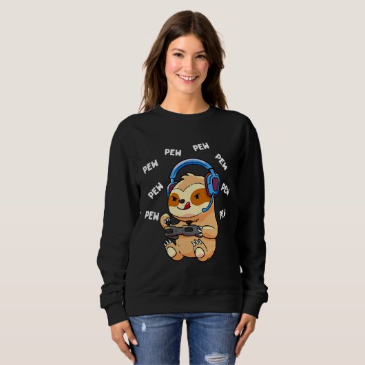 Sweatshirt Pew Gamer Sloth Pew Pew Pew Jeu (Devant entier)