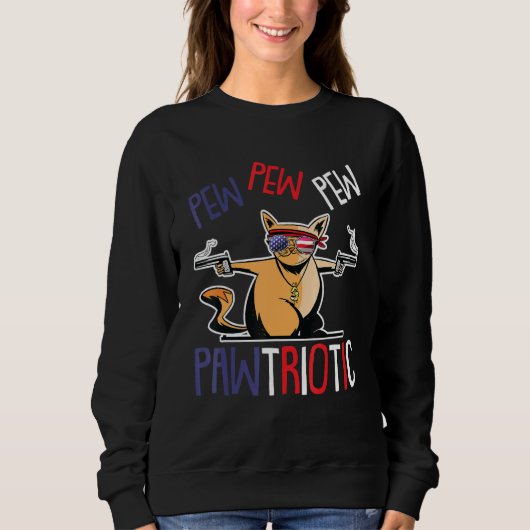 Sweatshirt Pew Pew Pawtriotic Chat 4 juillet Amérique patriot (Devant)