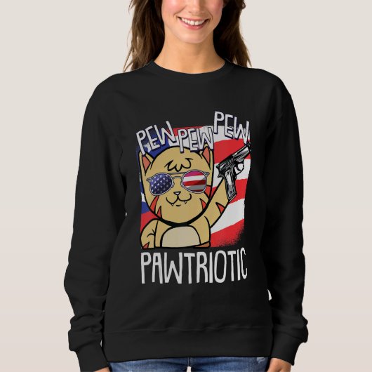 Sweatshirt Pew Pew Pawtriotic Chat 4 juillet Amérique patriot (Devant)