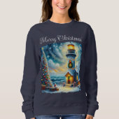 Sweatshirt Phare de Noël Arbre Nautique Bleu Côtier (Devant)