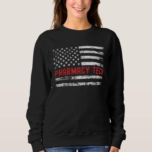 Sweatshirt Pharmacy Tech USA Flag Profession Retro Job Title (Devant)