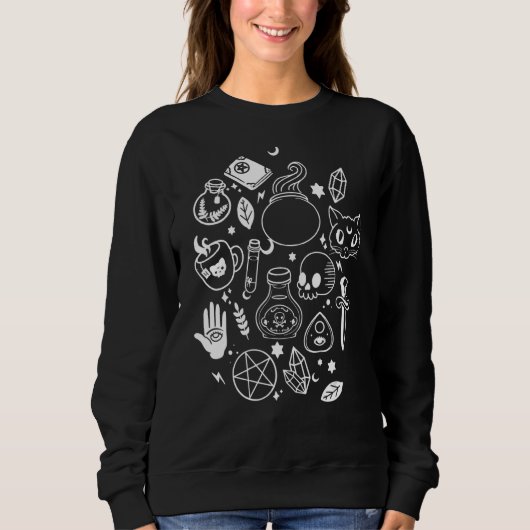 Sweatshirt Phases Lune Chat Pagan Sorcière Wicca Wiccan (Devant)