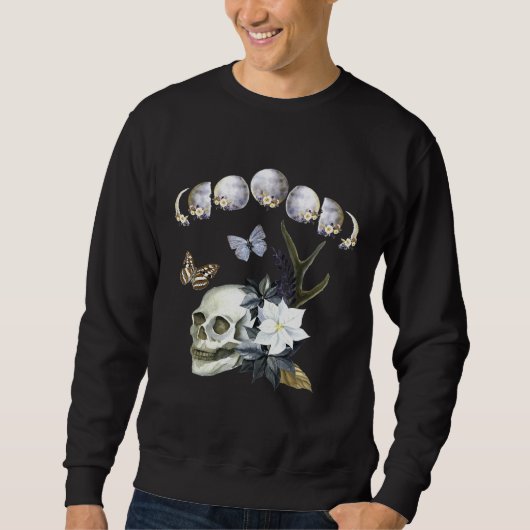 Sweatshirt Phases Lune Du Crâne Floral Lune Papillon mouche C (Devant)