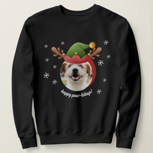 Sweatshirt Photo de chien avec Elf Reindeer Antler Casquette  (Design devant)