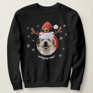 Sweatshirt Photo de chien avec Père Noël Reindeer Antler Casq
