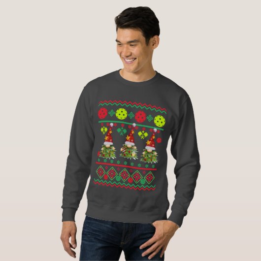 Sweatshirt Pickleball Festive Gnomes laide pull (Devant entier)