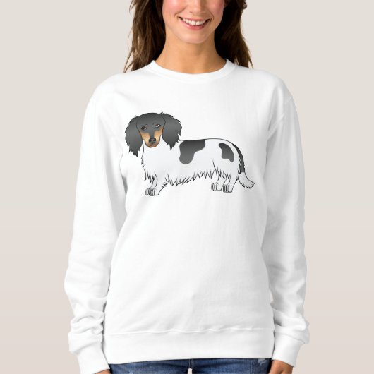 Sweatshirt Piebald Noir Et Tan Cheveux Long Chien Dachshund (Devant)