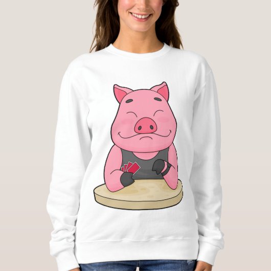Sweatshirt Pig au Poker avec cartes de Poker (Devant)