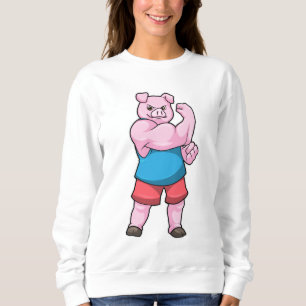 Sweatshirt Pig comme Bodybuilder avec grand bras Supérieur