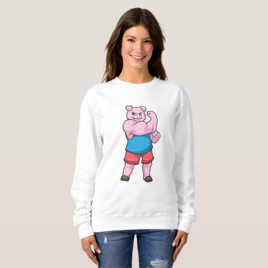 Sweatshirt Pig comme Bodybuilder avec grand bras Supérieur (Devant entier)