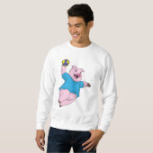Sweatshirt Pig en tant que joueur de handball avec Handball (Devant entier)