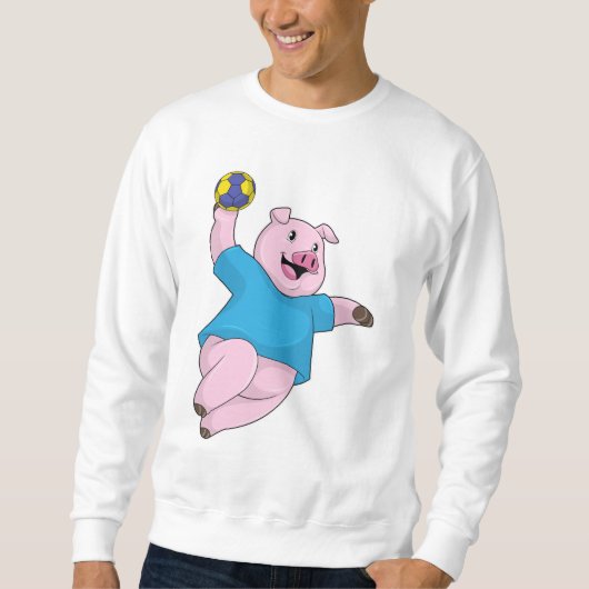 Sweatshirt Pig en tant que joueur de handball avec Handball (Devant)